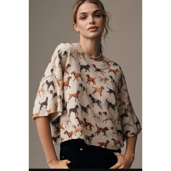 Anthropologie The Goldie Crew Neck Cashmere Sweater Dog NWT - Picture 1 of 11